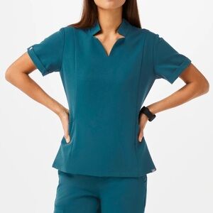 Figs Inala Slim Scrub Top XS Caribbean Blue